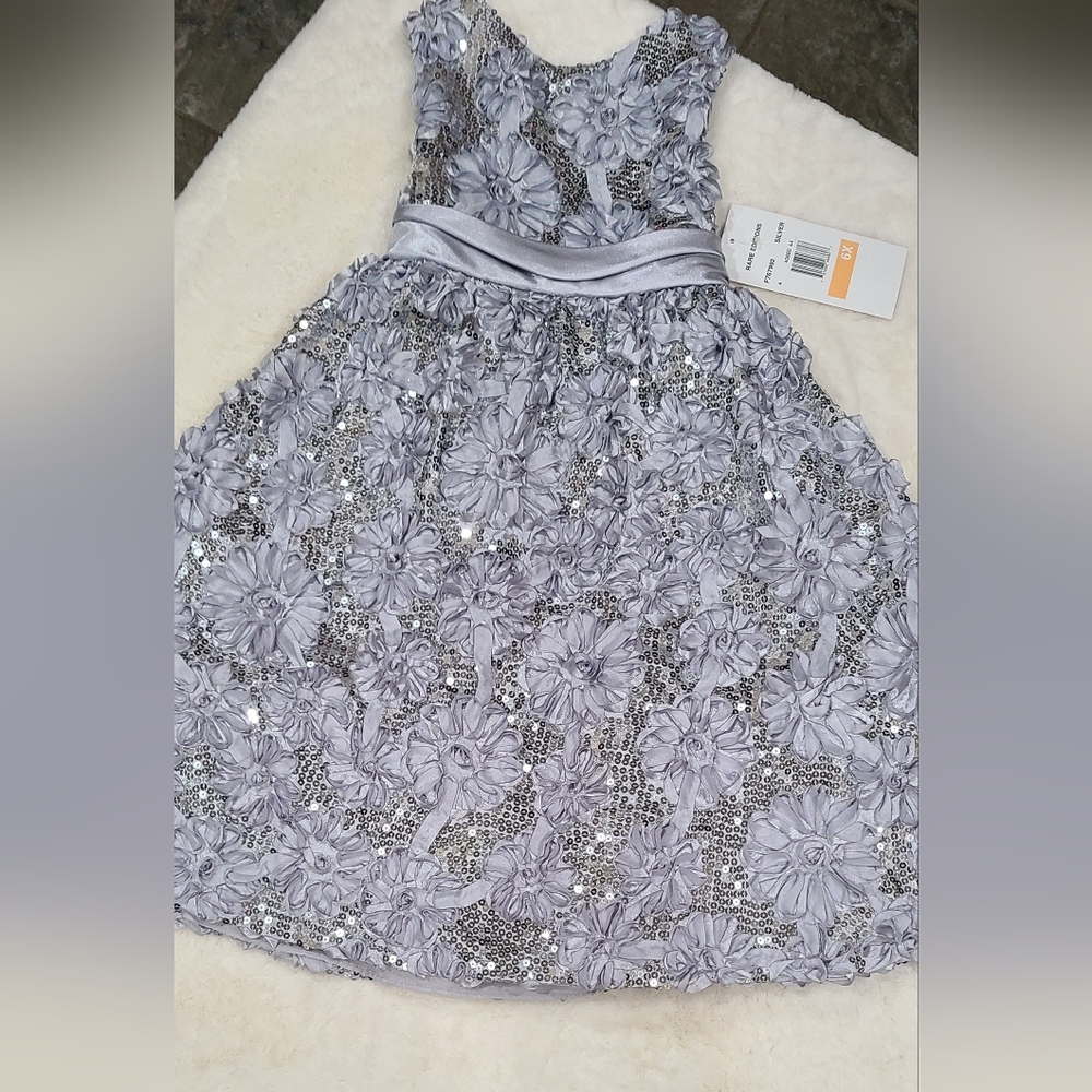 Girl "Rare Editions " silver sequence dress. Attached petticoat - Picture 3 of 6